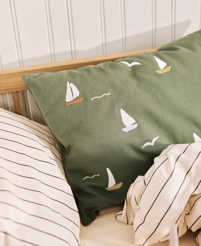 Embroidered Cushion, Sailboats (Pre-Order)