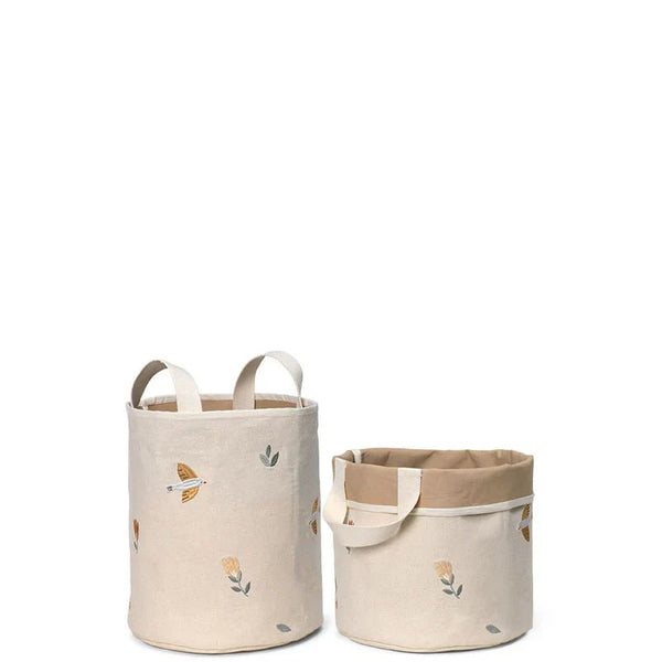 2 - pack Embroidered Storage Baskets, small, Songbird - Le Petit Marché Home Furniture