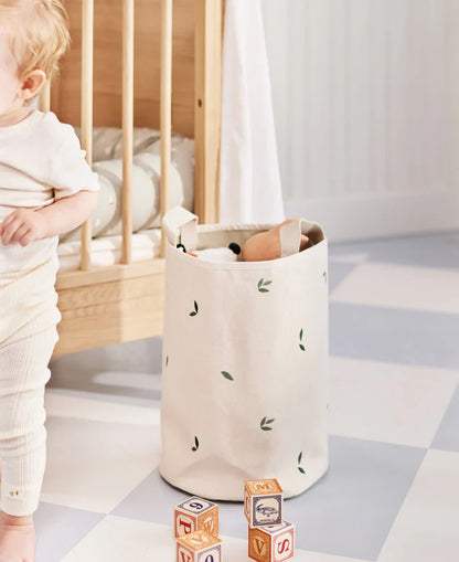 Embroidered Storage Basket, Large, Leaves (Pre-Order)