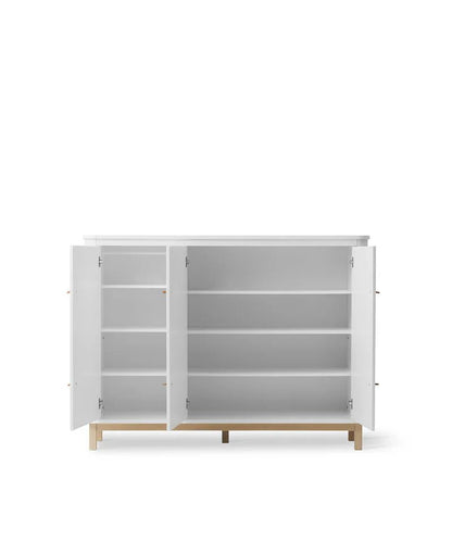 Wood Multi Cupboard 3 Doors, White/Oak - Le Petit Marché Home Furniture
