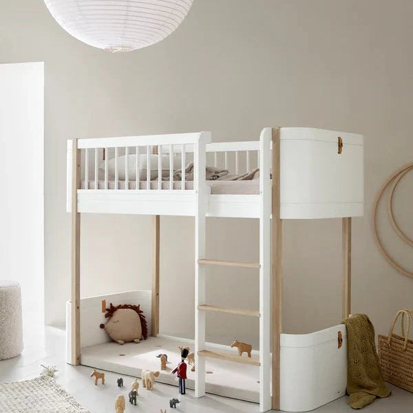 Mini+ cot bed incl. junior kit to low loft bed, white/oak - Le Petit Marché Home Furniture