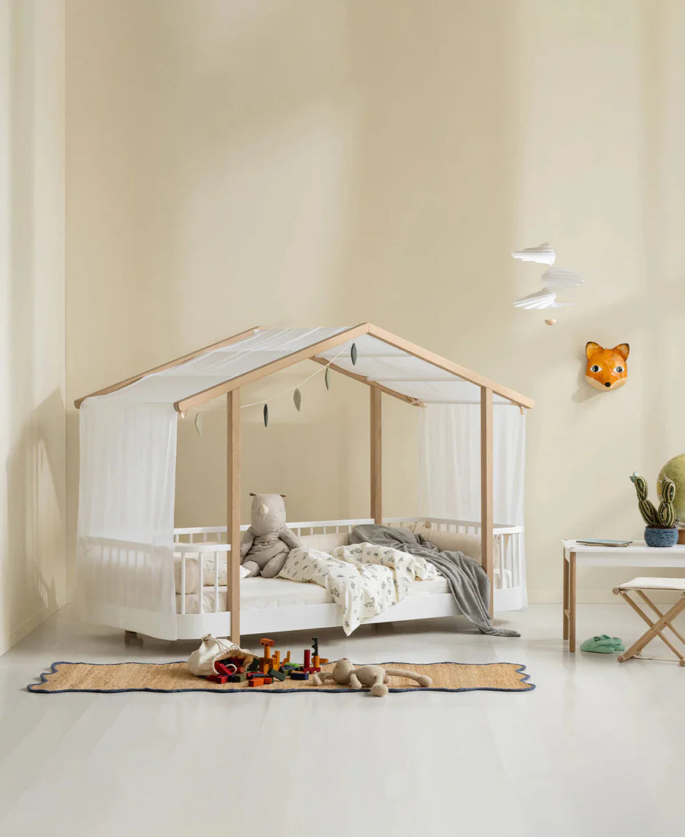 Wood Original House Bed, White/Oak - Le Petit Marché Home Furniture
