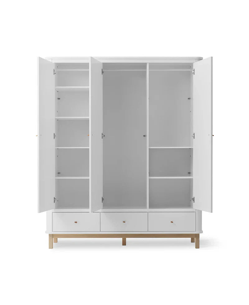 Wood Wardrobe 3 Doors, White/Oak (Pre - Order) - LPM Home