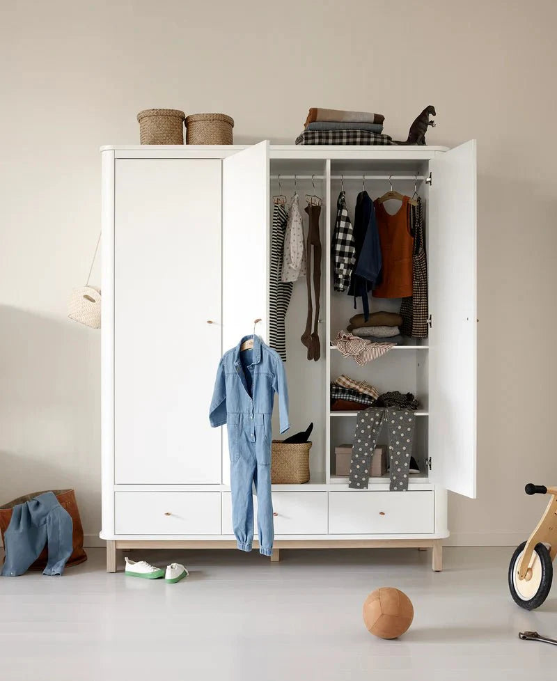 Wood Wardrobe 3 Doors, White/Oak (Pre - Order) - LPM Home