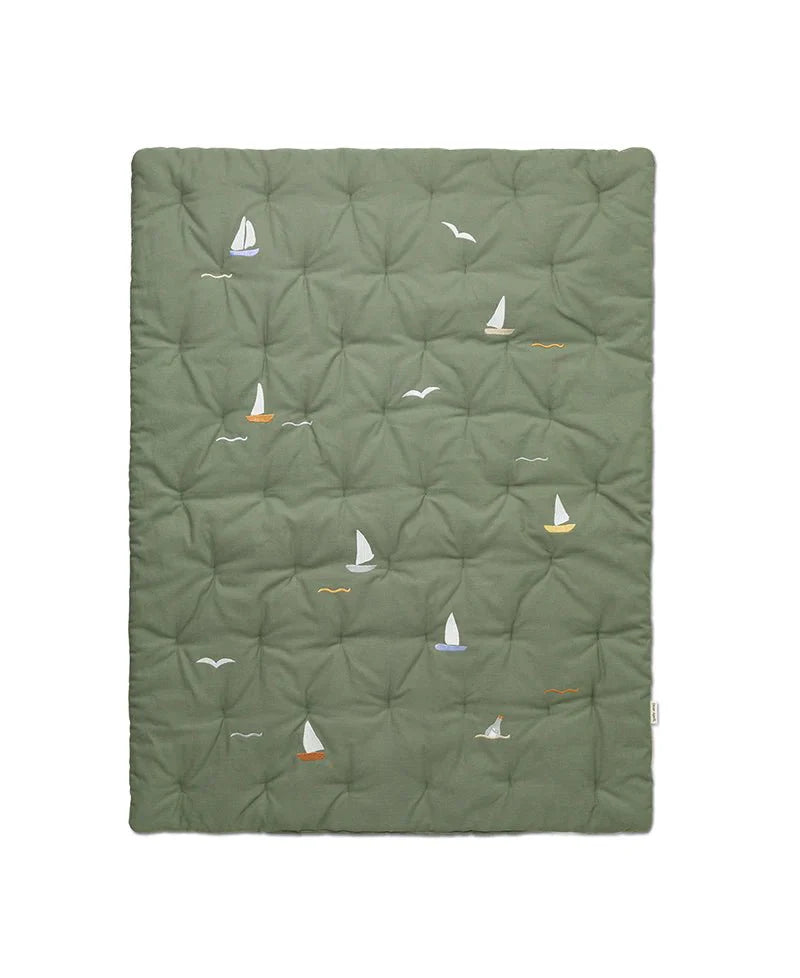 Embroidered Play Mattress, Sailboats SOH - Le Petit Marché Home Furniture