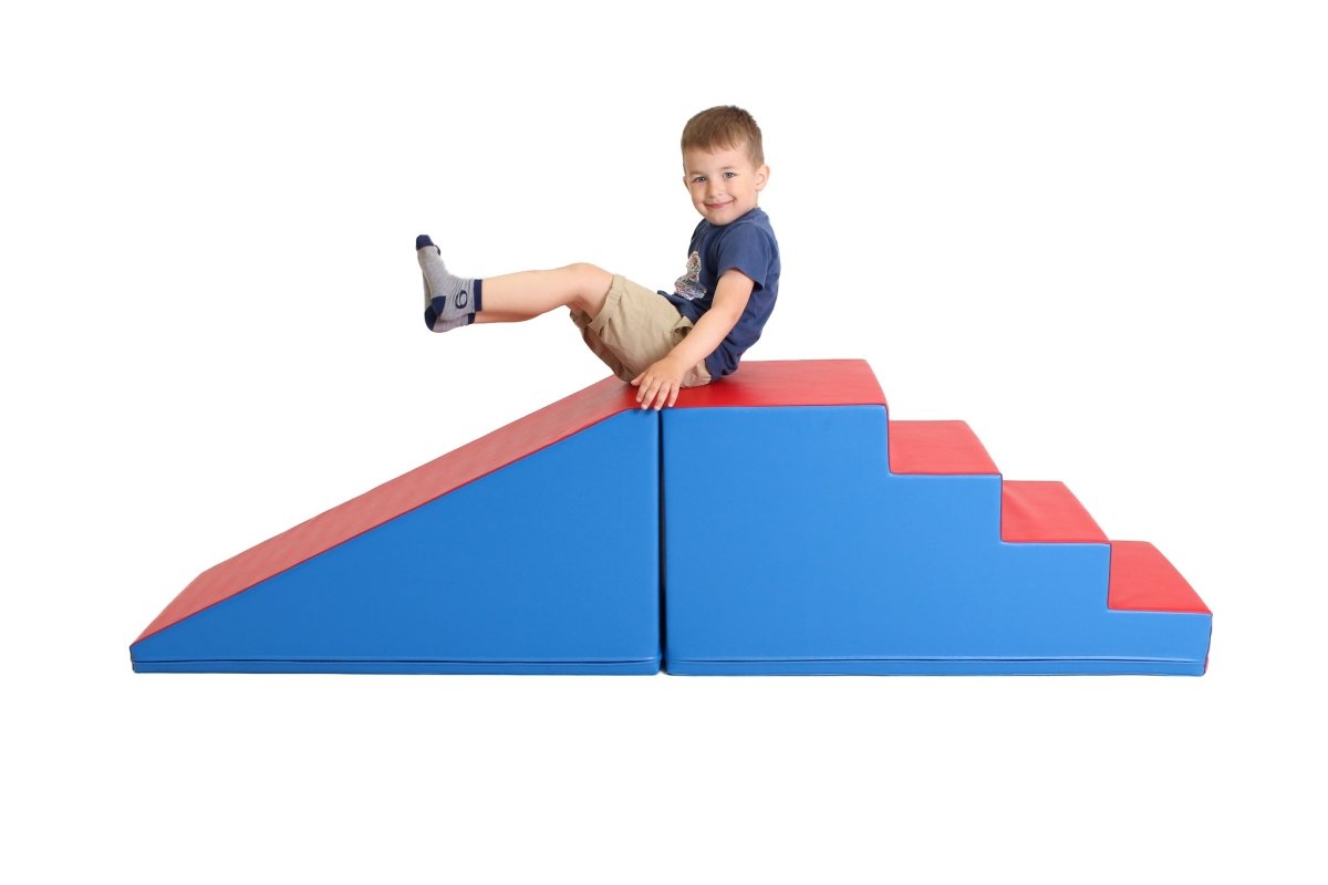 Mega Fun Slider Soft Play Step and Slide Set, Blue/Red (Pre - Order) - Le Petit Marché Home Furniture