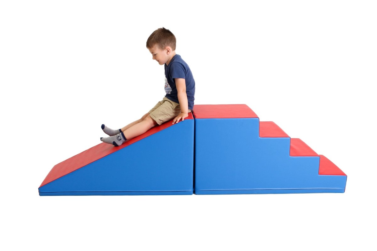 Mega Fun Slider Soft Play Step and Slide Set, Blue/Red (Pre - Order) - Le Petit Marché Home Furniture