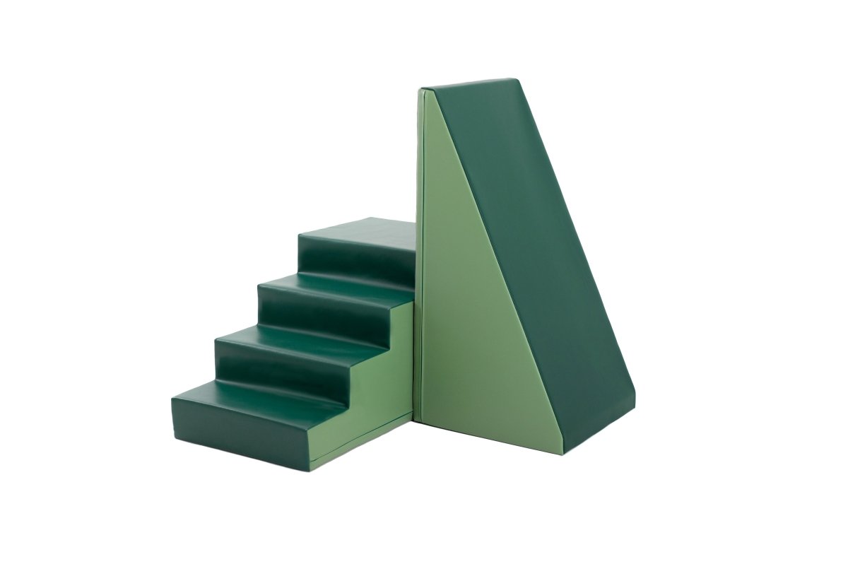 Mega Fun Slider Soft Play Step and Slide Set, Reseda Green/ Pine Green (Pre - Order) - Le Petit Marché Home Furniture