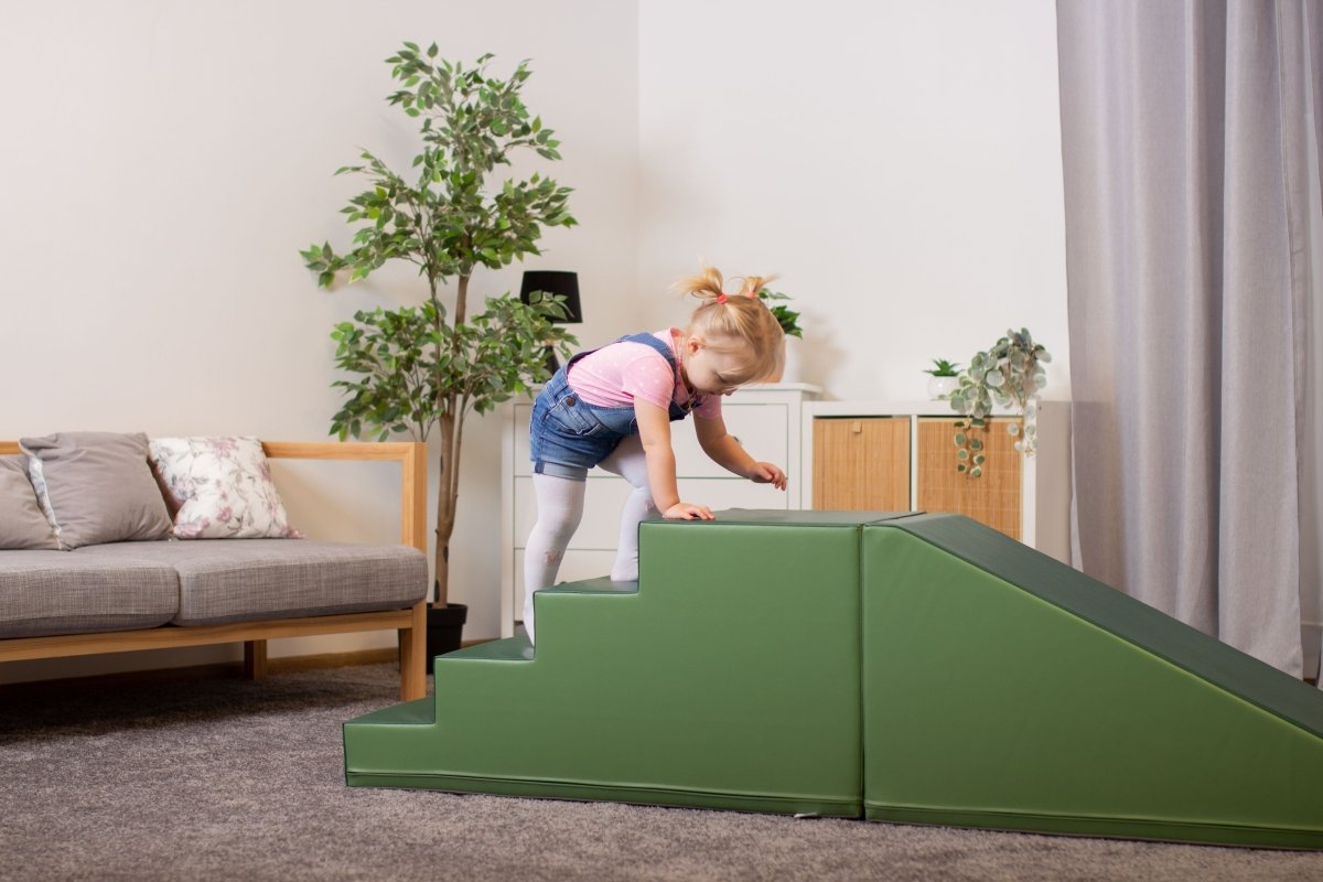 Mega Fun Slider Soft Play Step and Slide Set, Reseda Green/ Pine Green (Pre - Order) - Le Petit Marché Home Furniture