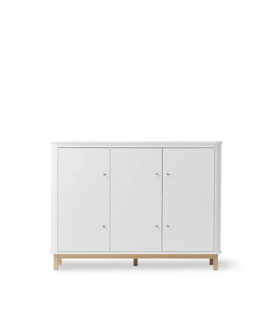 Wood Multi Cupboard 3 Doors, White/Oak - Le Petit Marché Home Furniture