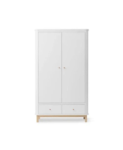 Wood wardrobe 2 doors, white/oak - Le Petit Marché Home Furniture
