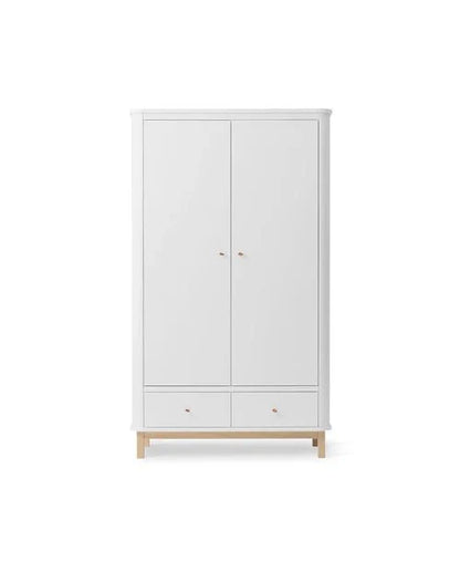 Wood wardrobe 2 doors, white/oak - Le Petit Marché Home Furniture