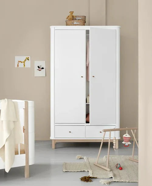 Wood wardrobe 2 doors, white/oak - Le Petit Marché Home Furniture