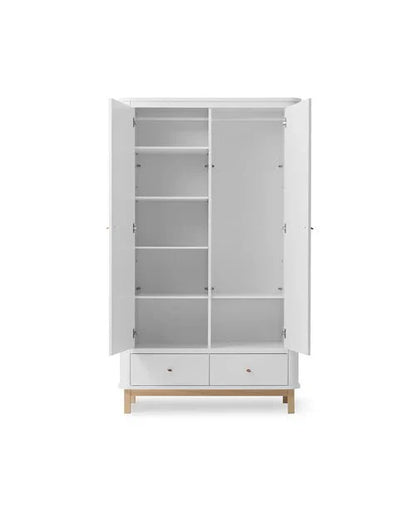 Wood wardrobe 2 doors, white/oak - Le Petit Marché Home Furniture